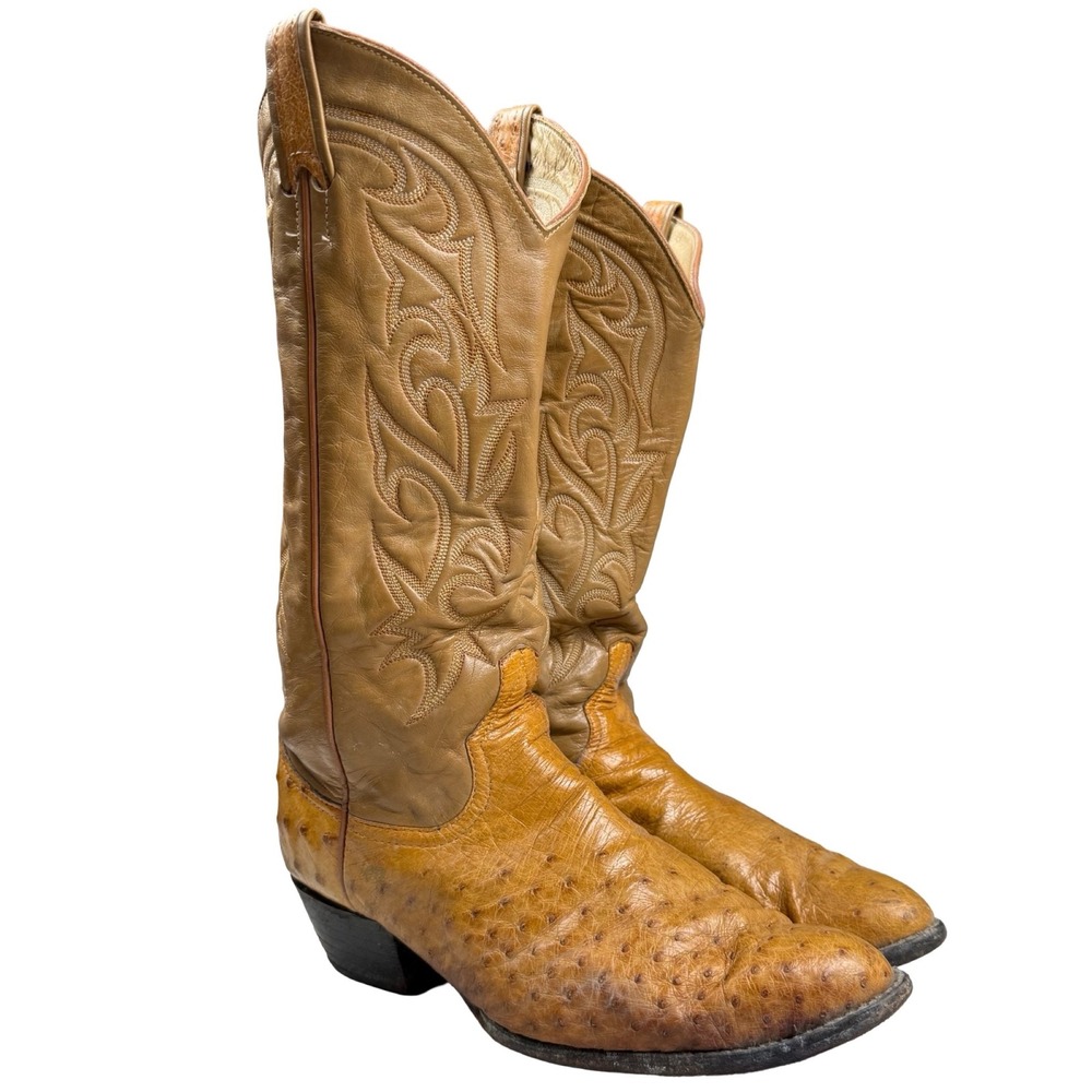 Vintage Larry Mahan Full Quill Ostrich Cowboy Boots Men 8.5 B Western Texas